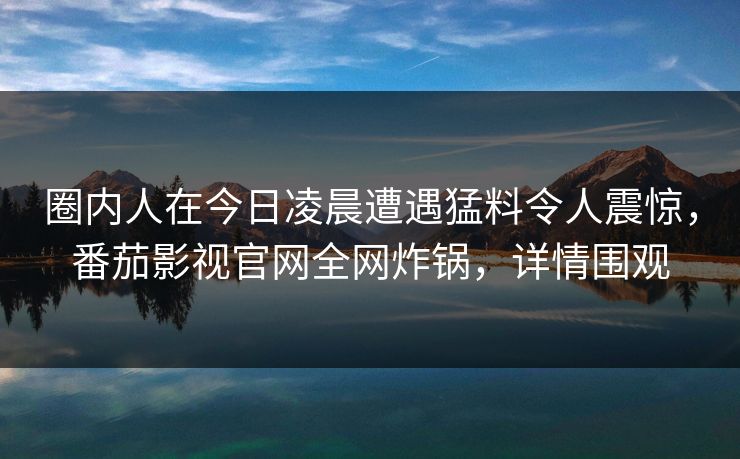 圈内人在今日凌晨遭遇猛料令人震惊，番茄影视官网全网炸锅，详情围观